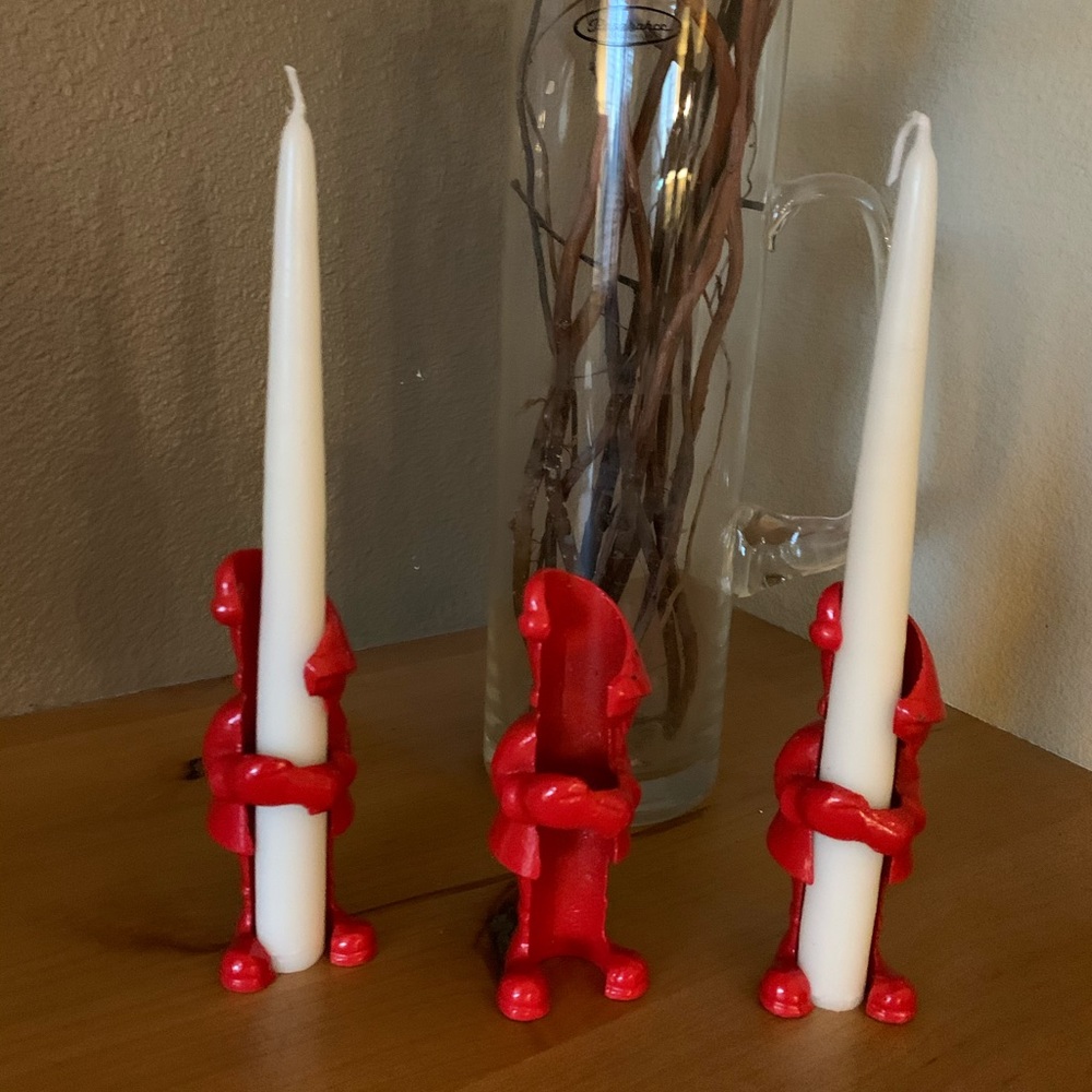New CB2 Cast Iron Candle Holders - RED. Set of 3.